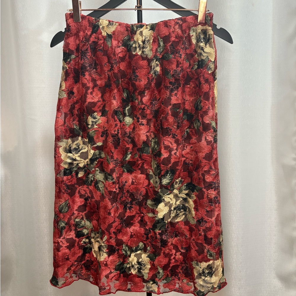 Floral Red Lace Skirt